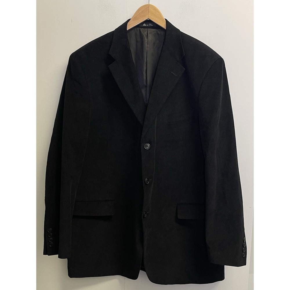 Zagato Corduroy‎ Blazer Men's 44L Black Cotton Three Button Jacket Sport Coat